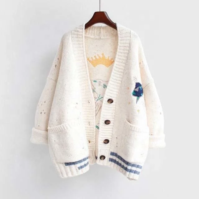 OEM & ODM lady outwear coat knitwear with embroidery long sleeve Women cardigan