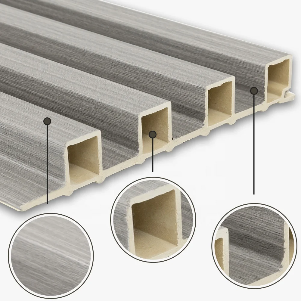 Akuslat PVC Coating Cladding Fluted Wall Board Indoor Decor Wood Plastic Composite WPC Interior Wall Panel