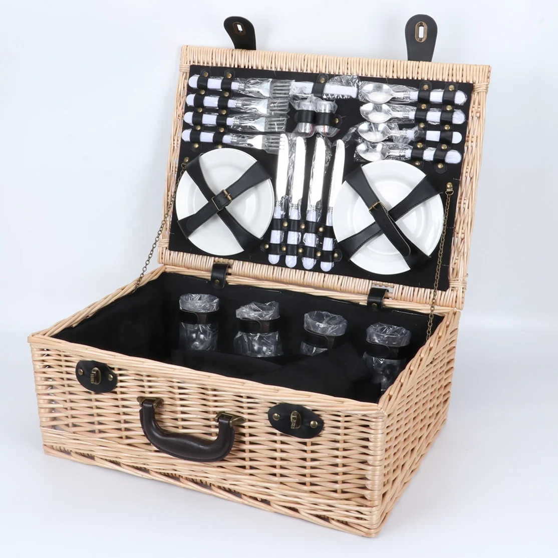 High quality customized wicker picnic basket set camping accessories  willow picnic basket gift box hamper baskets wholesale