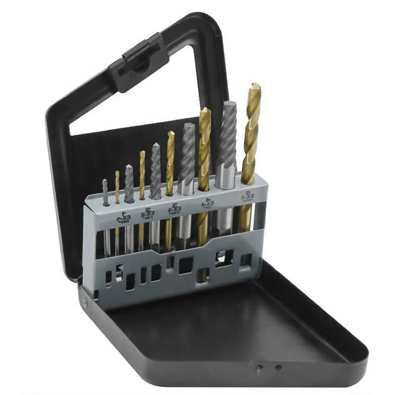 10pcs Screw Extractor Cobalt Left Hand Drill Bit set Broken Bolt Damaged Set Hand tools set