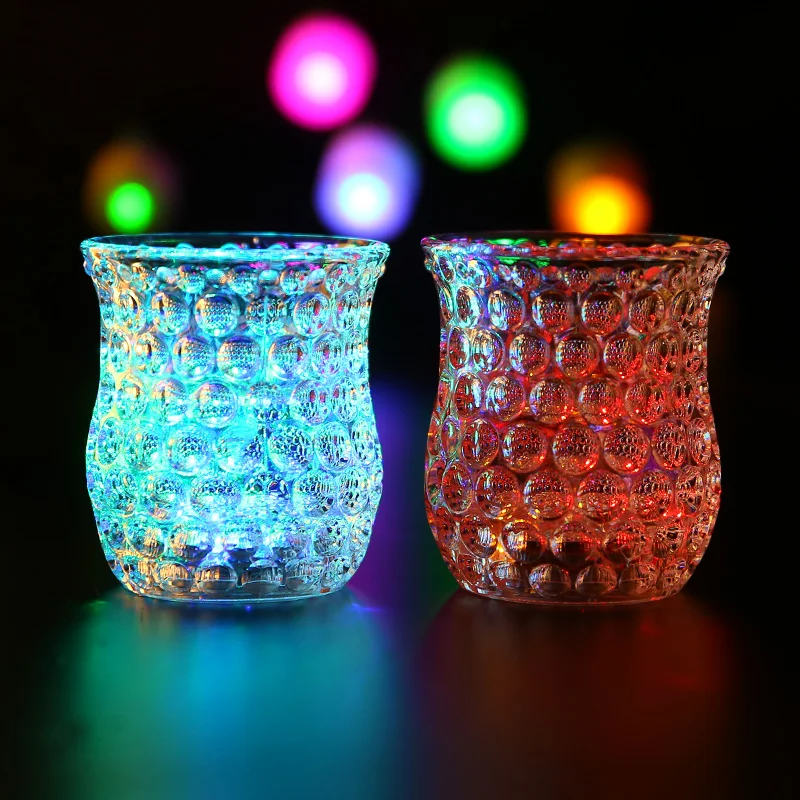 New Design Honeycomb Concave Shape Plastic PS Cup 7oz Light Up Cups Led Flashing Wine Glass For Bar