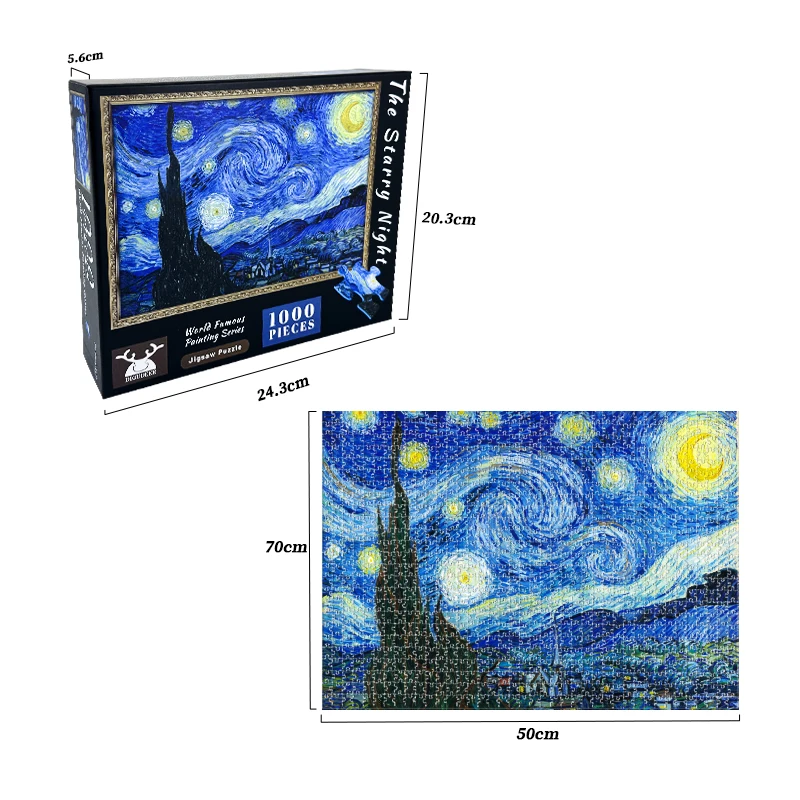 Free Sample Custom Die Cut 50*70cm Jigsaw Puzzle Blue Board Van Goah Adult Puzzle 1000 Custom Jigsaw Puzzle Toy