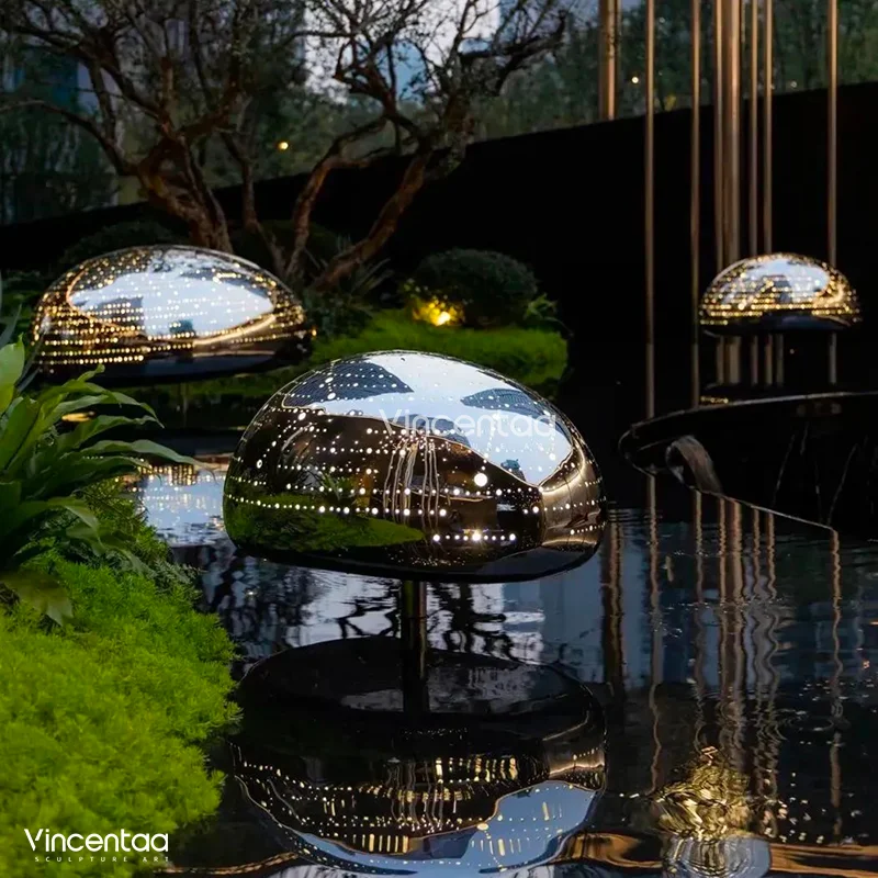 Vincentaa Modern Lighting Mushroom Stainless Steel Sculpture Custom Park Garden Decorative Sculpture