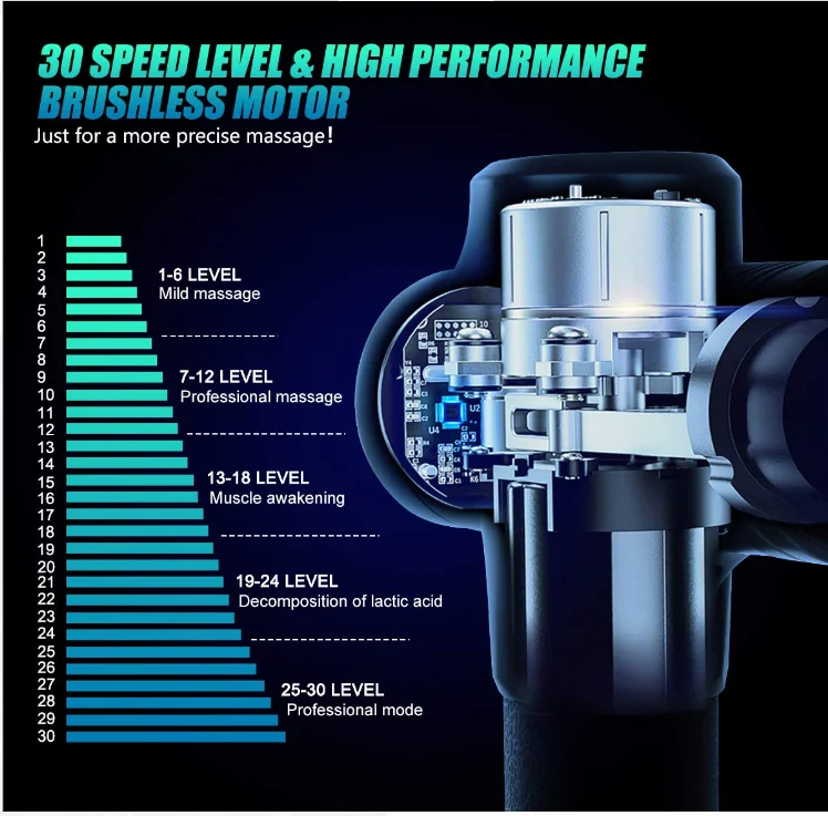 30 Speed Timing Control Deep Tissue Percussion Vybe Massage Gun, 24V Cordless Massage Machine Fascia Gun-