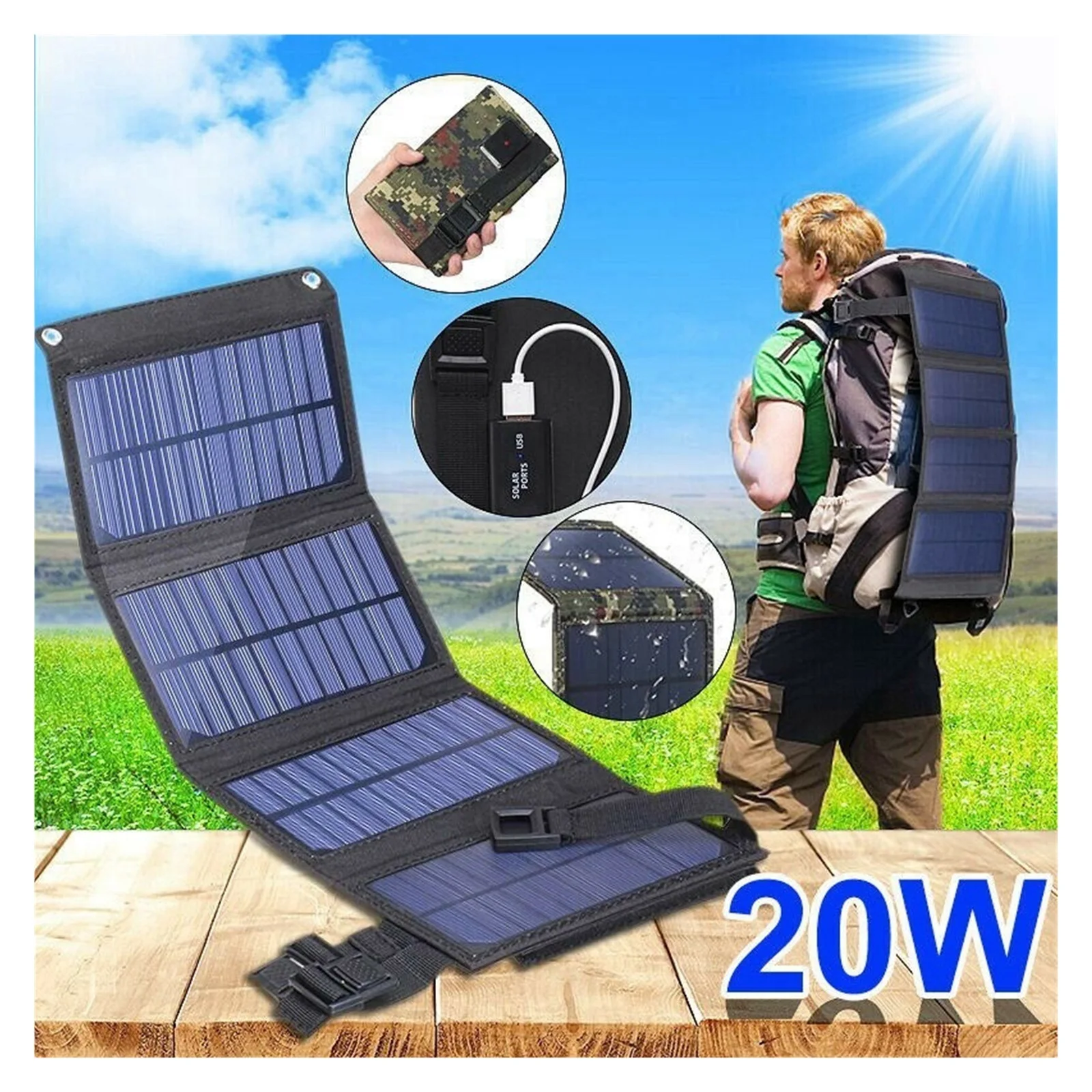 Senhuo Portable Solar Flexible 5V Folding Solar Panel USB Battery For Outdoor Phone Chargers