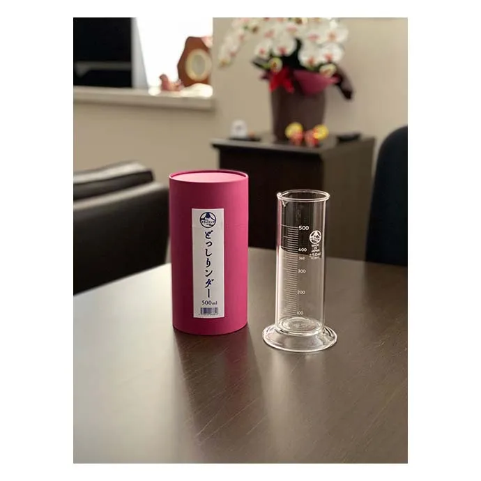 Customizable short form wide base graduated glass cylinders from Japan