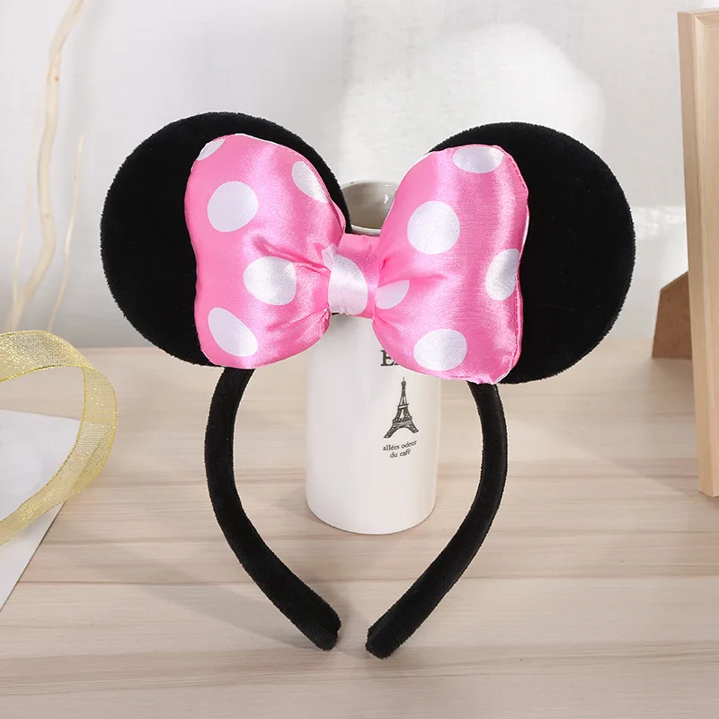 3D Black Mouse Velvet Ears Headband  Satin Bow Hair Clasp Women Adults Costume Supply Holiday Park Headwear