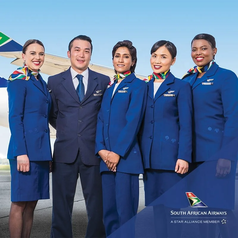 Navy blue jacket and skirt custom high quality South Africa sexy women airline flight attendant uniform