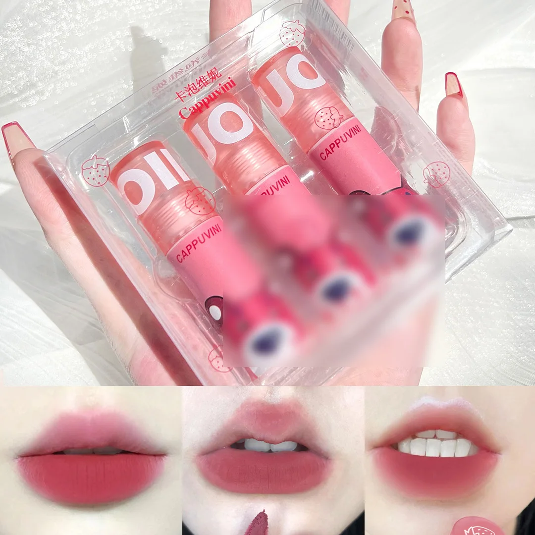 HERORANGE Student Applicable Makeup Matte Velvet Mist Long Lasting Colorfast Cartoon Bear Lip Glaze Set