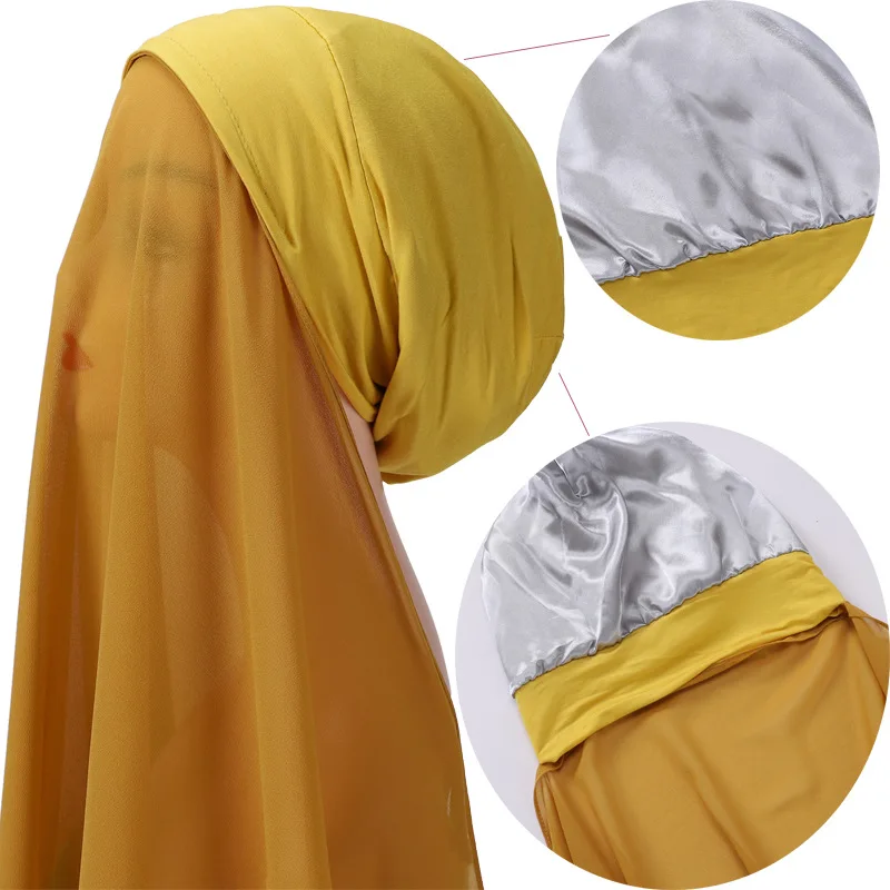 Wholesale Dubai Muslim Women Easy to wear Hijab Scarf with Satin Bonnet Soft Instant Pearl Chiffon Scarf with Satin