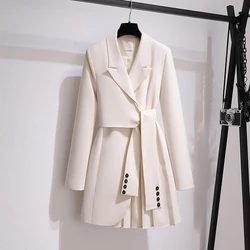 Wholesale Hot Sale Autumn Winter New Design Long Suit Coat Ol Slimming High Waist Lace Up Blazer Dress Fashion Long Suit Dress