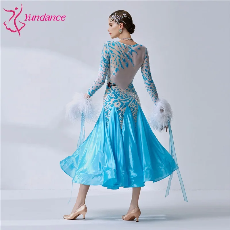 B-1999 High-end custom blue ballroom party dress British imported high quality ballroom standard waltz dress for adult