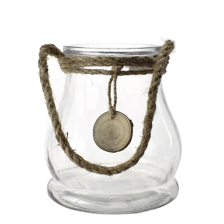 
Прозрачный стеклянный контейнер с веревкой и деревянным декором, стеклянная ваза, подсвечник 