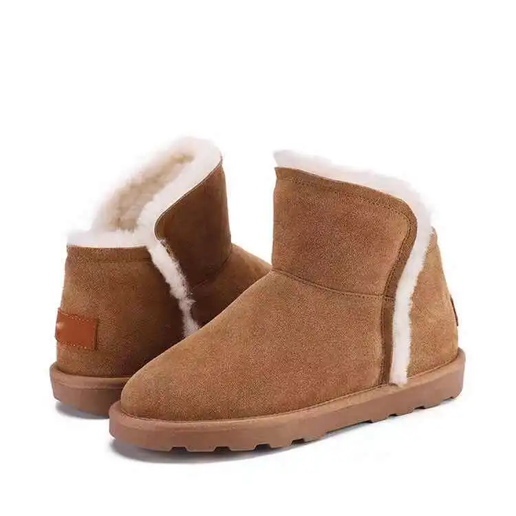 Women winter fur boot cowsuede leather upper sheepskin wool lined
