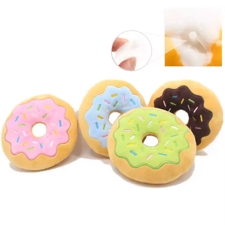 Songshantoys Plush Dog Toy Cartoon Donuts Shape Bite-Resistant Pet Chew Squeaky Toys Supplies