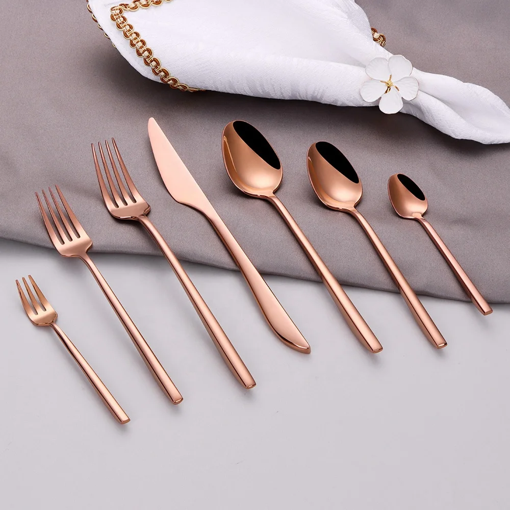 rose gold cutlery set stainless steel 18-10 forged hotel flatware flatware copper golden fork knife and spoon set for weddings