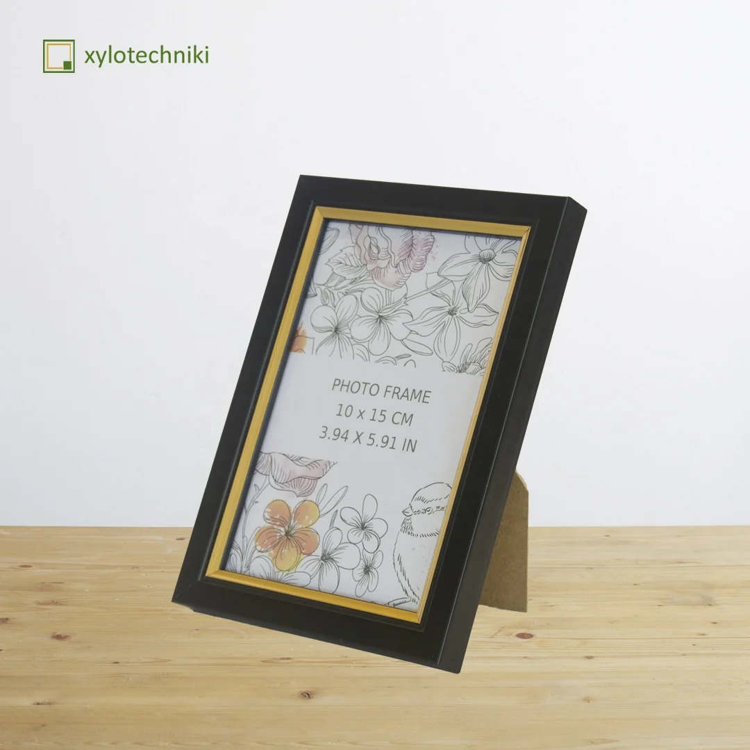 Beautiful wholesale minimal wooden frame photo frames black, white and walnut with gold stripe in custom sizes