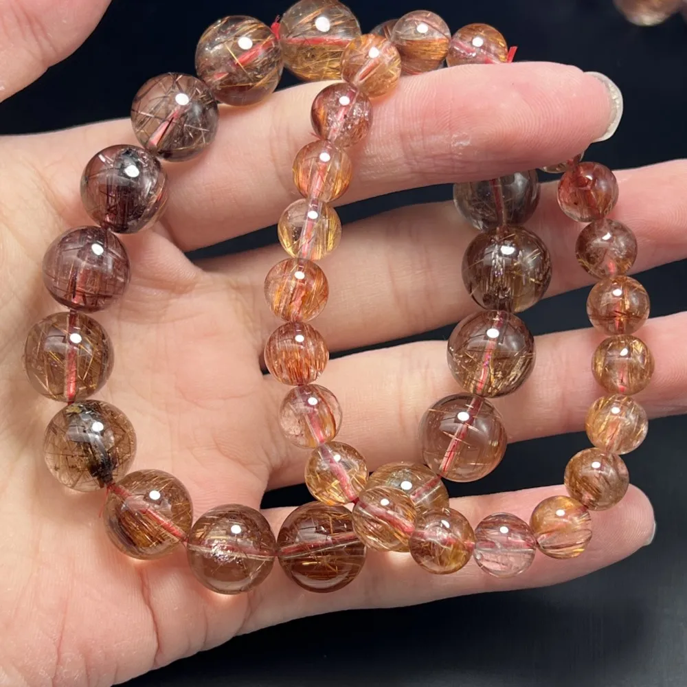 High Quality Natural Gemstone Copper Rutilated Quartz Bracelet Bead Bracelet Crystal Charm Stone Beaded Bracelet