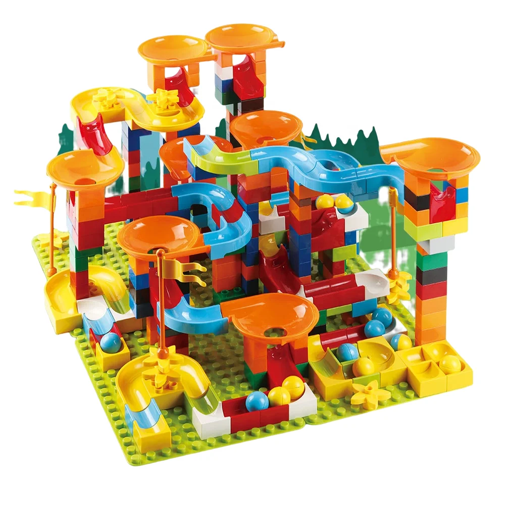 Classic 240 PCS Big Bricks Building Block Sets Marble Race Run Track Ball Rotating Funnel Educational DIY Model Toys For Kids