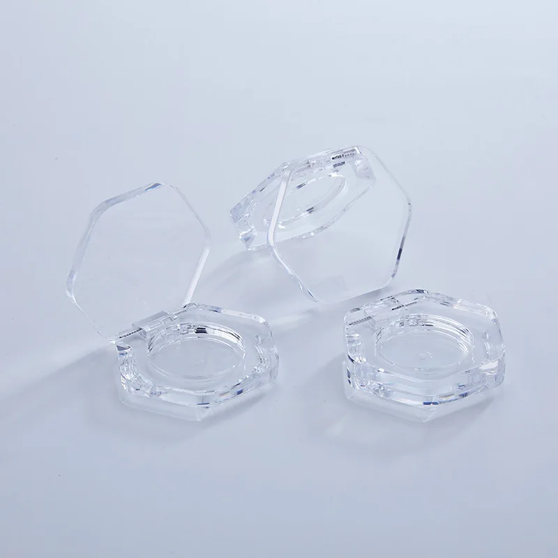 Y028 Stock  single Custom Logo Hexagon Clear Makeup Compact Powder Blusher Highlighter Pigmented Eyeshadow Case With tin Pan