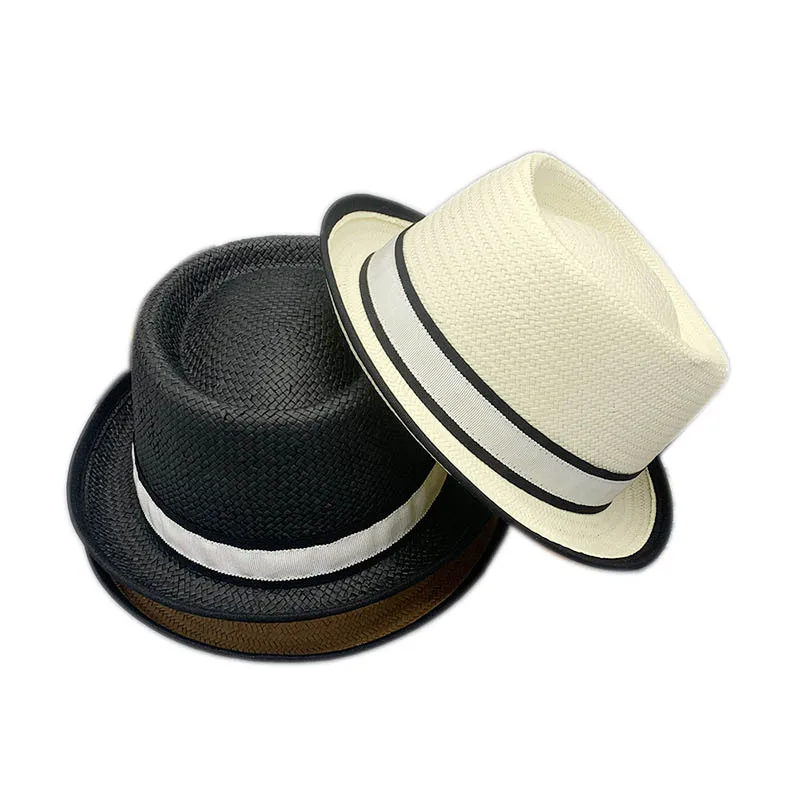 Wholesale chic women ladies paper Straw fedora jazz pork pie boater Hat beach UV protection sun hats with bowknot