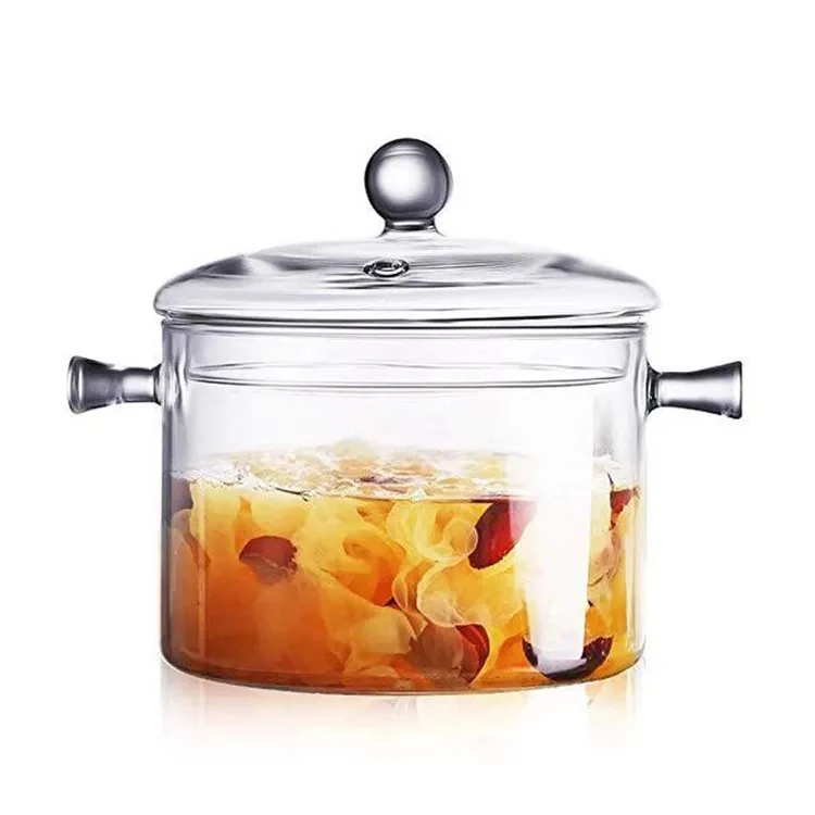 Clear Glass Cooking Pot High Borosilicate Transparent Glass Cooking Pot