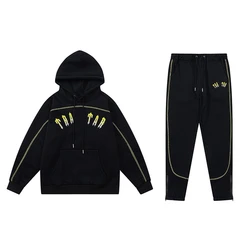 Hip hop unisex sports wear embroidered tracksuit zipper hoodies pants men joggers blank plain tracksuits unisex
