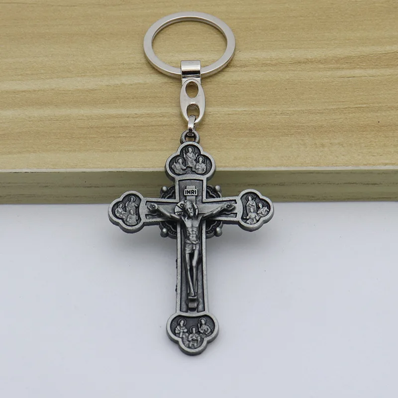 Wholesales Zinc Alloy Metal Gold Plated Christian Souvenir Jesus Cross Key Chains Custom Jesus Cross Keychain