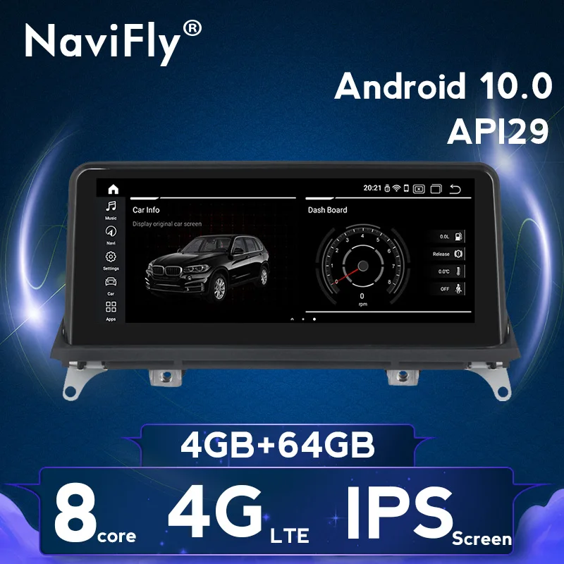  Navifly Android 10 4 Гб ОЗУ 64 ПЗУ Автомобильный DVD Радио стерео плеер для BMW X5 E70 X6 E71 2007-2013 с 4G SIM LTE