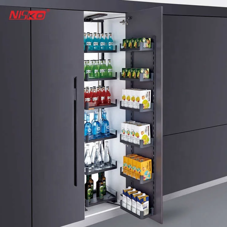 Kitchen cabinet tall units with pull out storage baskets