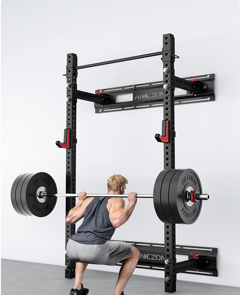 Wall-mounted Folding Squat Rack Multi Function Smart Home Gym Adjustable  Folding Power Rack
