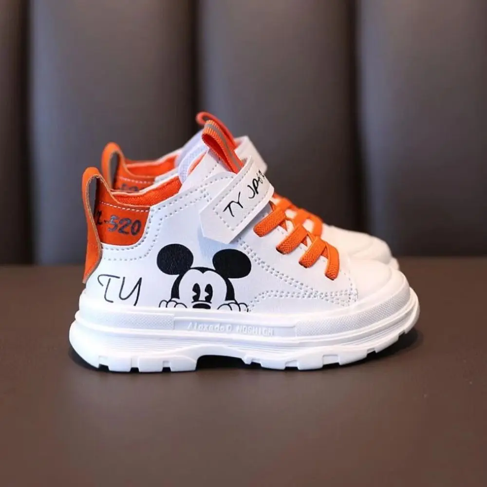 New Children Mickey Mouse Boots Boy Breathable Casual Sneakers Leather Kids Rubber Boots