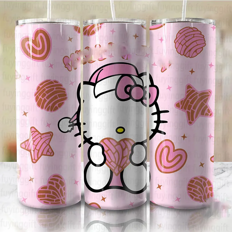 New Wholesale 3D Inflated Puff Cafecito Y Chisme Kitty 20oz Skinny Tumbler Christmas Cat Cup Mexican Conchas Xmas Gifts Mugs