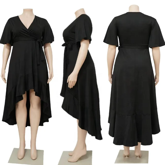 New 2022 Summer Plus Size Women Clothing Deep V Sexy Bandage Ruffle Elegant Casual Dress Plus Size  Ladys Wrap Maxi Dresses