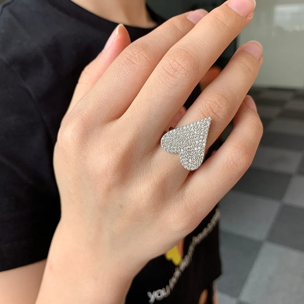 Fine Jewelry Women Ring Price 925 Sterling Silver  Out Cz Diamond Wedding Heart Shaped Ring