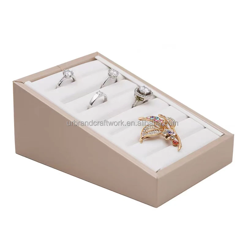 Custom color ladder shaped PU leather window rings jewelry display rack stand small jewelry tray for bangles bracelets earrings