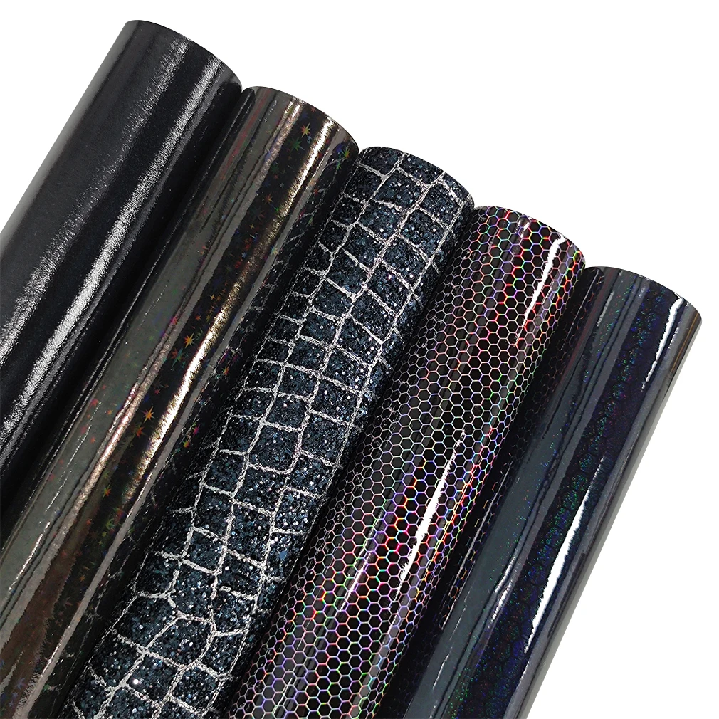 A4/Set Black Faux Leather Sheets Holographic Crocodile Dots Textured Synthetic PU Leather for Leather Bows Earrings Making