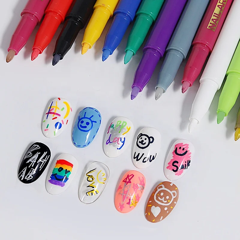 New Arrivals 12 Colors Nail Graffiti Pen WaterProof Drawing Painting Liner Brush DIY Flower Abstract Lines Nail Polish Pens