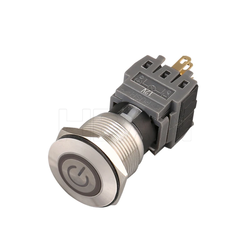 hbs1-bgq 3no3nc momentary latching 19mm round metal power symbol illuminated push button switch