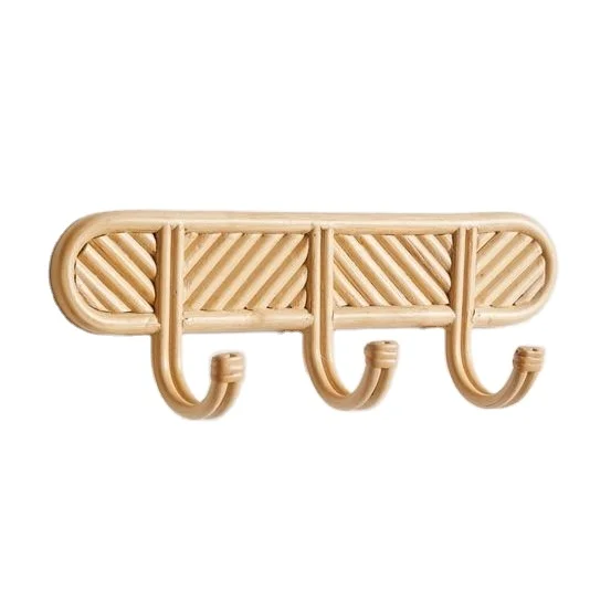 Best choice elegant light yellow rattan coat hangers natural coat rack hooks with 3 hooks sustainable