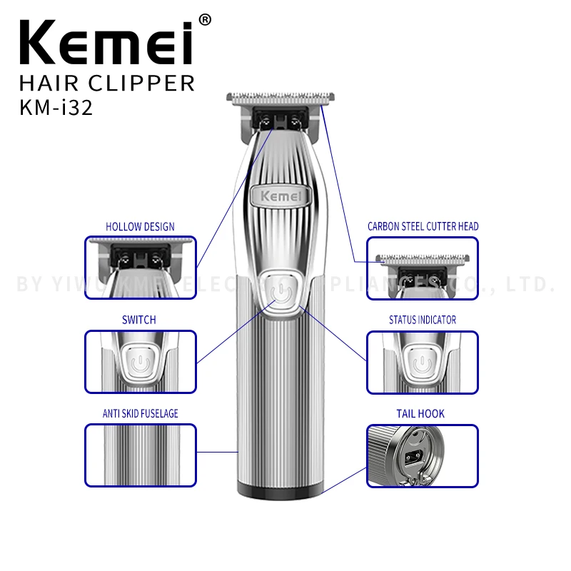 Kemei KM I32 Professional Men Electric Hair Clippers High Quality Hair Clipper USB Rechargeable Metal See Picture 2 Years 5V