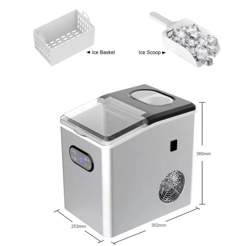 Mini Home Portable Cold Water Countertop Ice Making Stainless Steel Ice Maker With Led Scream