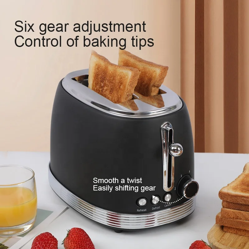 Multifunction Household Kitchen Stainless Steel Black Retro 2 Slice Heating Electric Toaster Bread
