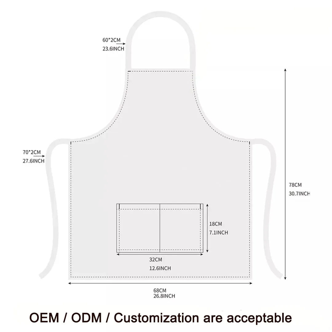 Custom Logo Theme Sleeveless Cook Apron Promotion Polyester Canvas Grill Bibs BBQ Cooking Chef Kitchen Apron with two pockets