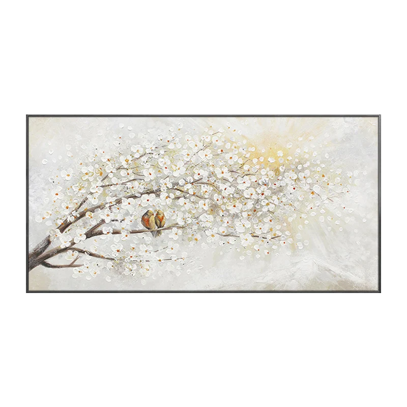 Art Pure Hand-painted Texture Oil Painting Of Flowers And Birds On The Branches