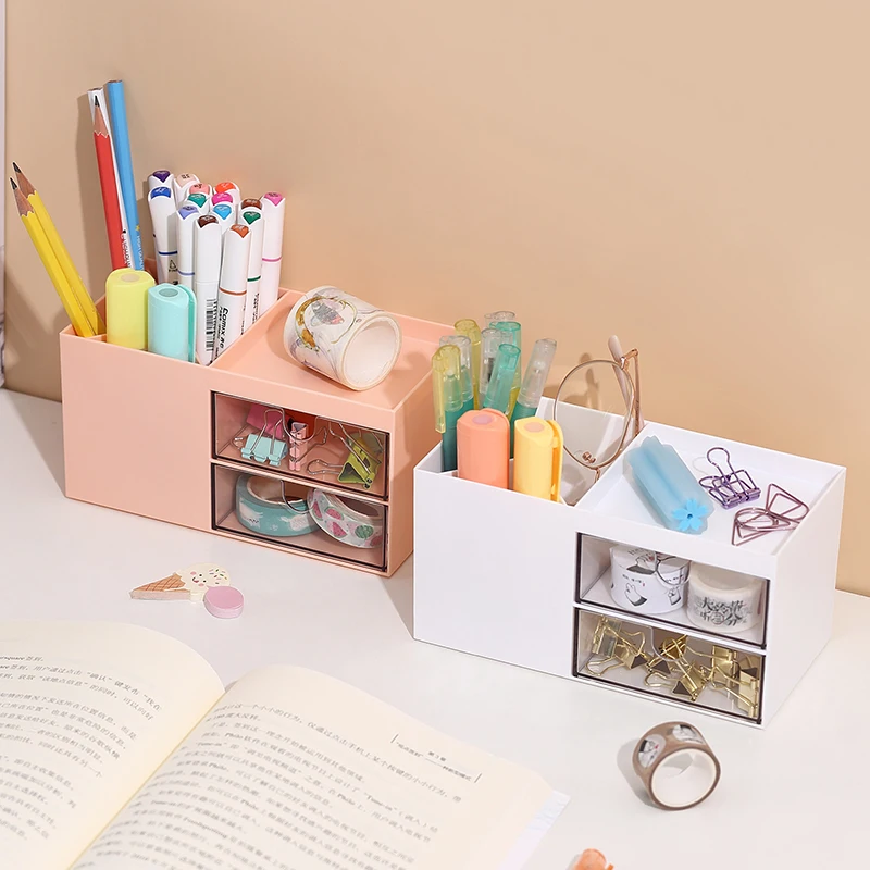 Comix 3 Compartment Desk Monitor Stand Riser Multifunctional Office Supplies Sliding Organizer Box Swivel