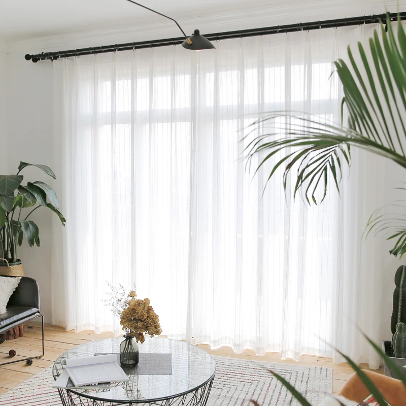 Innermor Modern Striped rideau salon White Color Tulle Sheer for bedroom Window Cortina Custom Size Voile Panel