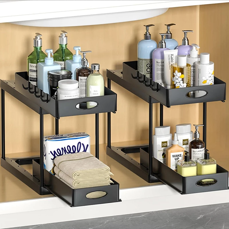 Double Pull Out Spice Shelf Bedroom Living Room Desktop Drawer Storage Organizer Kitchen Multifunctional Under Sink Organizer