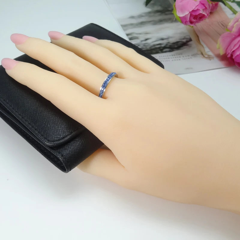 Clay Stone Blue Zirconia Dainty Aesthetic Ring 3Mm Stainless Steel Jewelry Thin Band Ring