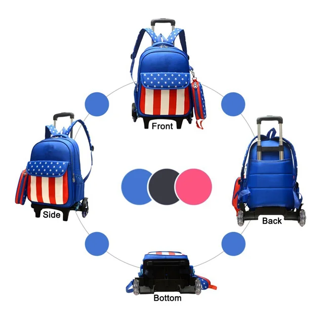Children Rolling Backpack Wholesale Children Trolley Backpack School Bag With Pen Bag